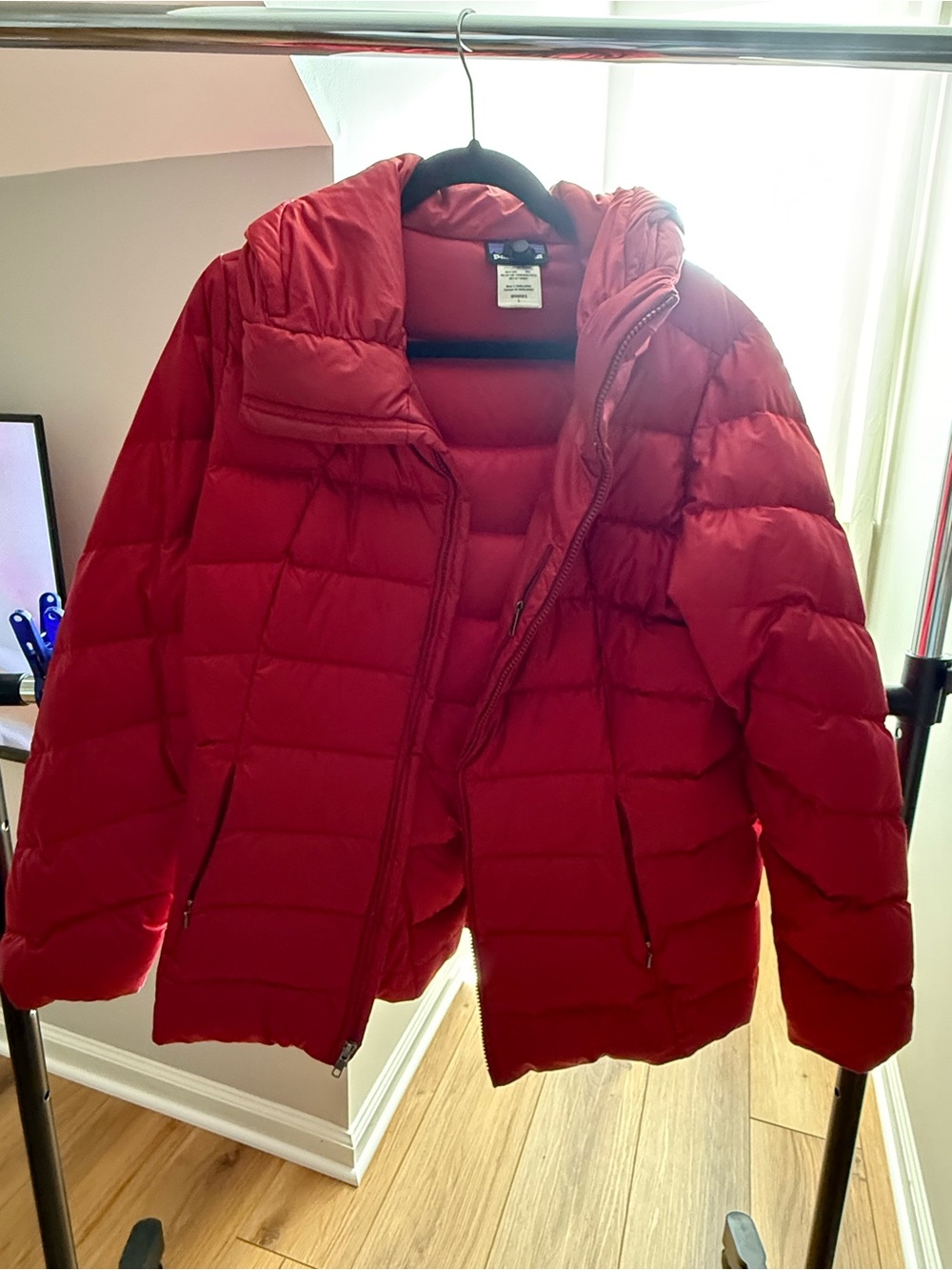 Patagonia Women's Bright Red Quilted Puffer Jacket with Hood